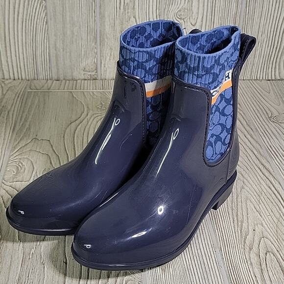 Coach Rivington Logo Navy Blue Rain Boots Womens Size 5 New - Picture 11 of 14